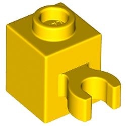 60475-3G Steen 1x1 met clip verticaal (open OF dichte nop) geel gebruikt *1L031