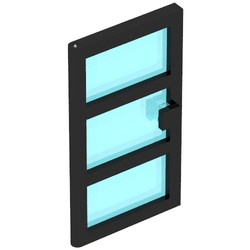 x39c01-11G Deur 1x4x6 met 3 panelen met lichtblauw glas zwart gebruikt *1C028