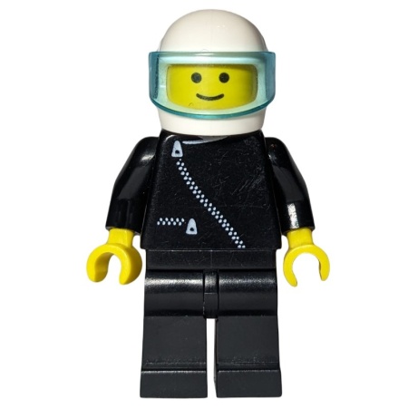 zip020G Jas met ritssluiting - zwart, witte helm en transparant lichtblauw vizier gebruikt *0M0000