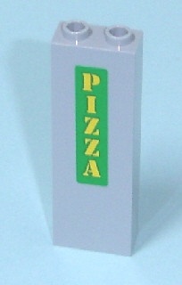 2454pb026-86G Steen 1x2x5 met PIZZA op groene achtergrond (Sticker) grijs, licht (blauwachtig) gebruikt *5V0000