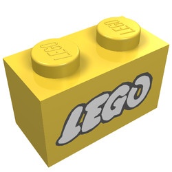 3004p50-3G Steen 1x2 LEGO met zwarte omlijning en open O geel gebruikt *5V02-05