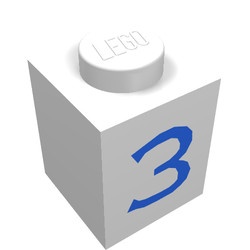 3005-3-1G Steen 1x1 met cijfer 3 wit gebruikt *5V01-01