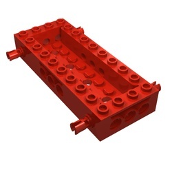 30643-5G Bodemplaat met wielhouders 4x10x 1 1/3 met technic gaten rood gebruikt *3D000