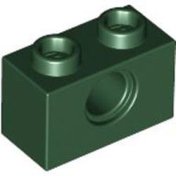 3700-80G Technic, steen 1x2 met gat groen, donker gebruikt *1D052