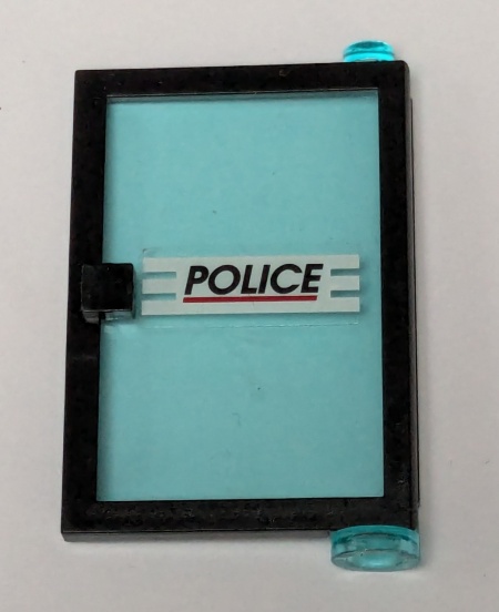 73435c02pb01-11G Deur 1x4x5 rechts met transparant lichtblauw glas en 'POLICE' zwart gebruikt *5S047