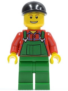 cty0176G Boer, zwarte cap, lachend met tanden, groene overall op rood hemd gebruikt *0M0000