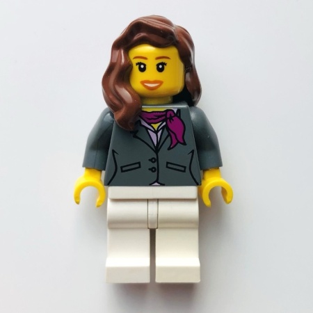 cty0187 Vrouw, lang bruin haar, donkergrijs jasje met magenta sjaaltje NIEUW *0M0000