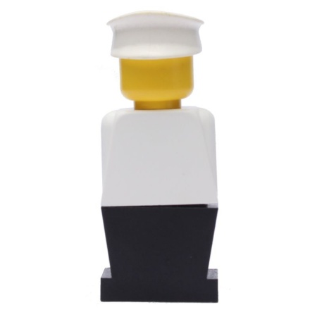 old048G Legoland Oude type minifig - Wit lijf, zwarte benen, witte pet gebruikt *0M0000