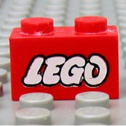 3004p50-5G Steen 1x2 LEGO met zwarte omlijning en open O rood gebruikt *5V02-08