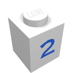 3005-2-1G Steen 1x1 met cijfer 2 wit gebruikt *5V01-01
