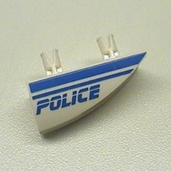 30647pb06-G Technic 1x4 Side Flaring Intake met twee pinnen blauwe lijnen en politie, rechts wit gebruikt *5S012