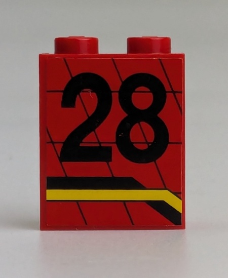 4864apb004R-5G Paneel 1x2x2 met 28 en zwarte en gele lijnen RECHTS (sticker) rood gebruikt *0D0000