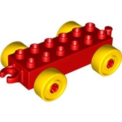 2312c01-5G DUPLO Autobasis met gele wielen en open clip rood gebruikt *