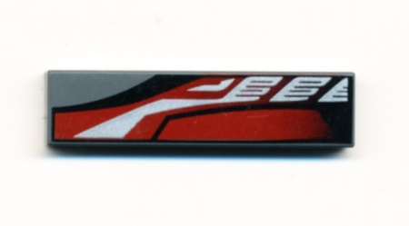 2431px18-85G Tegel 1x4 zilver, rood en zwart patroon LINKS grijs, donker (blauwachtig) gebruikt *5t04-10