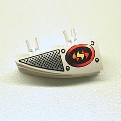 30647pb05-G Technic 1x4 Side Flaring Intake met twee pinnen en brandweerpatroon, links wit gebruikt *5S017