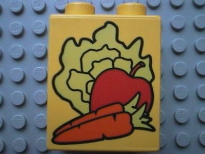 4066pb069-3 DUPLO steen 1x2x2 Wortel,appel,sla geel gebruikt *