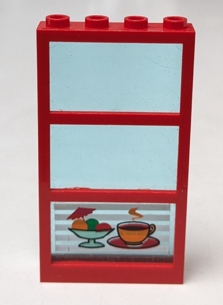6160c03pb07-5G Raam 1x4x6 Frame met 3 vakken VASTE ruit lichtblauw ijs en koffie patroon (Sticker) rood gebruikt *5S077