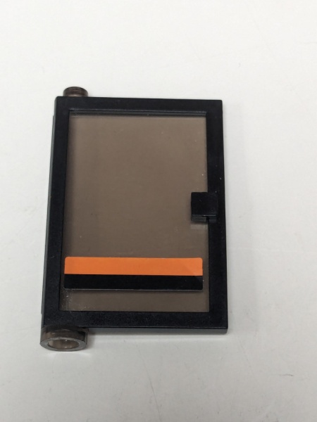 73436c03pb03-11G Deur 1x4x5 links met transparant zwart glas en oranje streep (Sticker) zwart gebruikt *5S010
