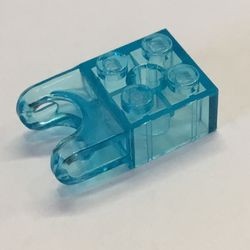 92013-15G Technic, steen 2x2 met asgat en twee vingers aan einde transparant lichtblauw gebruikt *