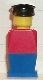 old014G Legoland Oude type minifig - Rood lijf, blauw benen, zwarte platte pet gebruikt *0M0000