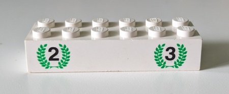 2456px1-1G Steen 2x6 nummer 2 en 3 met groene blaadjes wit gebruikt *5V13-01