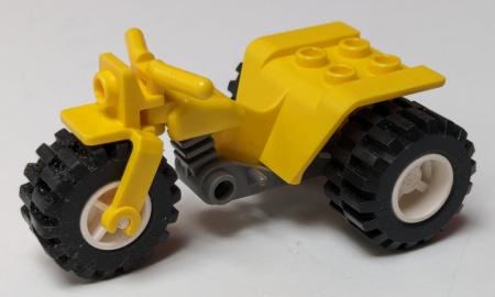 30187c01a-3G Motor- Trike met klassiek donkergrijze bodem en witte wielen (PAKKETPOST) geel gebruikt *1D038