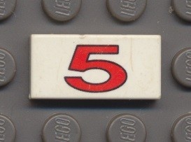 3069bpx36-1G Tegel 1x2 met cijfer 5 in rood wit gebruikt *5T02-07