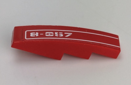 61678pb005L-5G Dakpan gebogen 1x4 met witte streep en 8-057 LINKS (Sticker) rood gebruikt *5R000