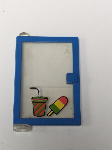 73436c01pb04-11G Deur 1x4x5 links met ijsje en beker (Sticker) blauw gebruikt *5S020