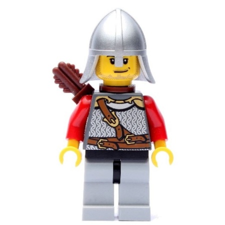 cas451G Ridders: Leeuwenridder met pijlhouder en zilveren helm met nekbescherming, baardstoppels gebruikt *0M0000