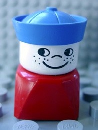 dupfig003 Duplo 2 x 2 x 2 Figure Brick Early, Male on Red Base, Blue Sailor Hat, Freckles *