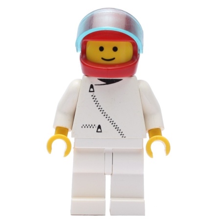 zip006G Jas met ritssluiting -wit, rode helm en transparant lichtblauwe vizier gebruikt *0M0000