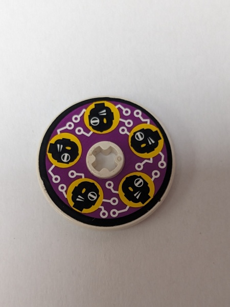 2958pb021-1G Technic Disk 3x3 met asgat zwarte cyberhoofden (Sticker) wit gebruikt *5S004