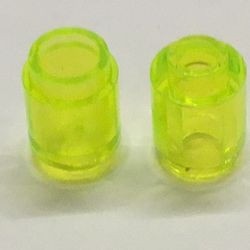 3062b-16G Steen 1x1 rond- met inkeping onder, open nop transparant, neongroen gebruikt *1B335