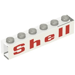 3067pb03-12G Steen 1x6 SHELL rode letters op wit transparant gebruikt *5V06-13