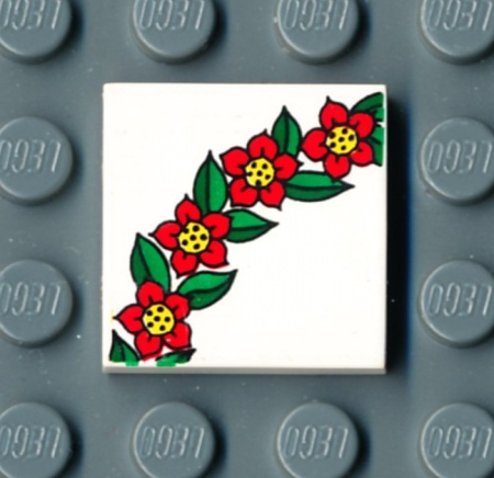 3068bpx92-1G Tegel 2x2 4 bloemen en blaadjes wit gebruikt *5T05-13