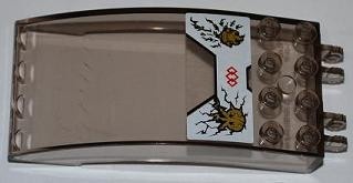46413pb009-13 Ruit 8x4x2 Gebogen met 2x2 vingers, met Ninjago Kai en Jay sticker transparant zwart gebruikt *