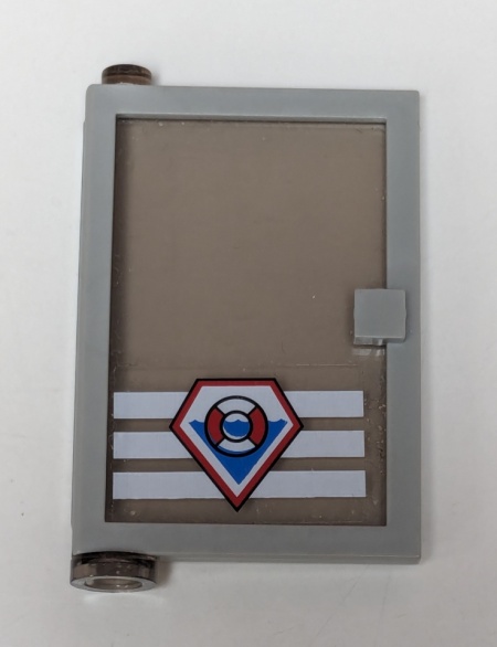 73436c03pb02-9G Deur 1x4x5 links met transparant zwart glas en Coast Guard Logo (Sticker) lichtgrijs (klassiek) gebruikt *5S016