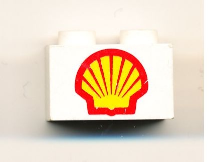 3004p60-1G Steen 1x2 opdruk SHELL groot logo wit gebruikt *5V02-01