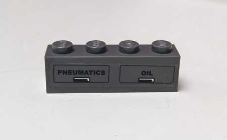 3010pb052R-85G Steen 1x4 PNEUMATICS en OIL (Sticker) grijs, donker (blauwachtig) gebruikt *5V04-20