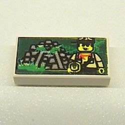 3069bpx30-1G Tegel 1x2 met jungle motief wit gebruikt *5T02-06
