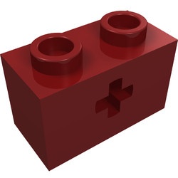 32064-59G Technic, steen 1x2 met asgat rood, donker gebruikt *1D053