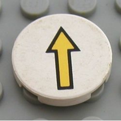 4150p04-1G Tegel 2x2 rond gele pijl wit gebruikt *5T07-01