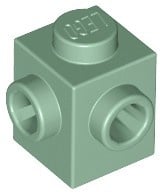26604-48 Steen 1x1 met noppen twee zijden (90 graden tov elkaar) groen, zandkleurig NIEUW *1B035