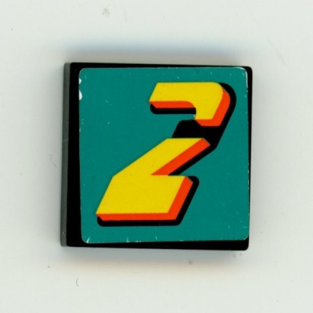 3068bpb0027-11G Tegel 2x2 met nummer 2 op turquoise achtergrond (Sticker) zwart gebruikt *5T05-30
