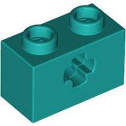 32064-39G Technic, steen 1x2 met asgat turquoise, donker gebruikt *1D053