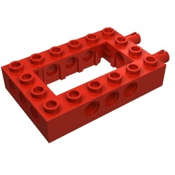 32531c01-5G Technic, steen 4x6 open midden met 2x pin aan einde rood gebruikt *