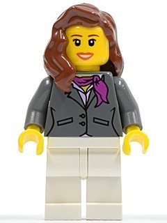 cty0187G Vrouw, lang bruin haar, donkergrijs jasje met magenta sjaaltje gebruikt *0M0000