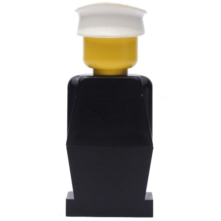 old009G Legoland Oude type minifig - Zwart lijf, Zwart benen, witte platte pet gebruikt *0M0000