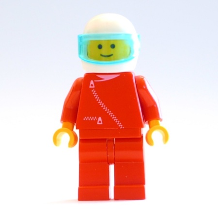 zip009G Jas met ritssluiting - rood, witte helm en transparant lichtblauwe vizier gebruikt *0M0000
